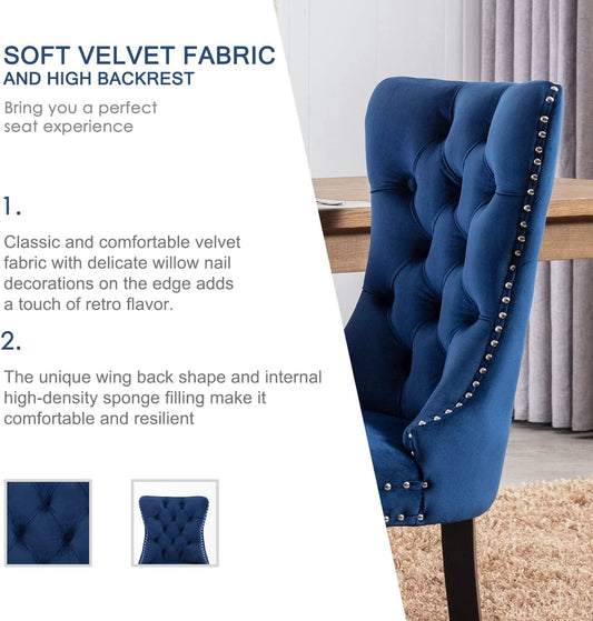 Blue Velvet Upholstered Dining Chairs Set of 6-1