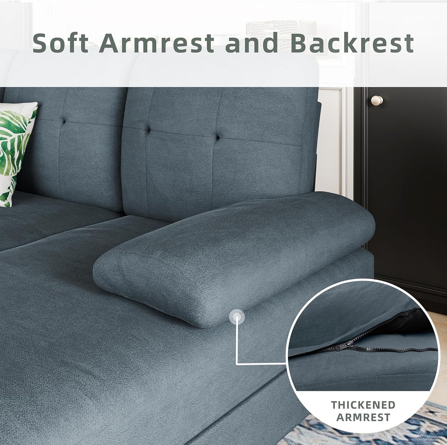 U-Shaped Sectional Sofa with Double Chaise, 4-Seat Linen Fabric Living Room Furniture Set, High-Density Cushions for Ultimate Comfort & Modern Style, Dark Grey-3