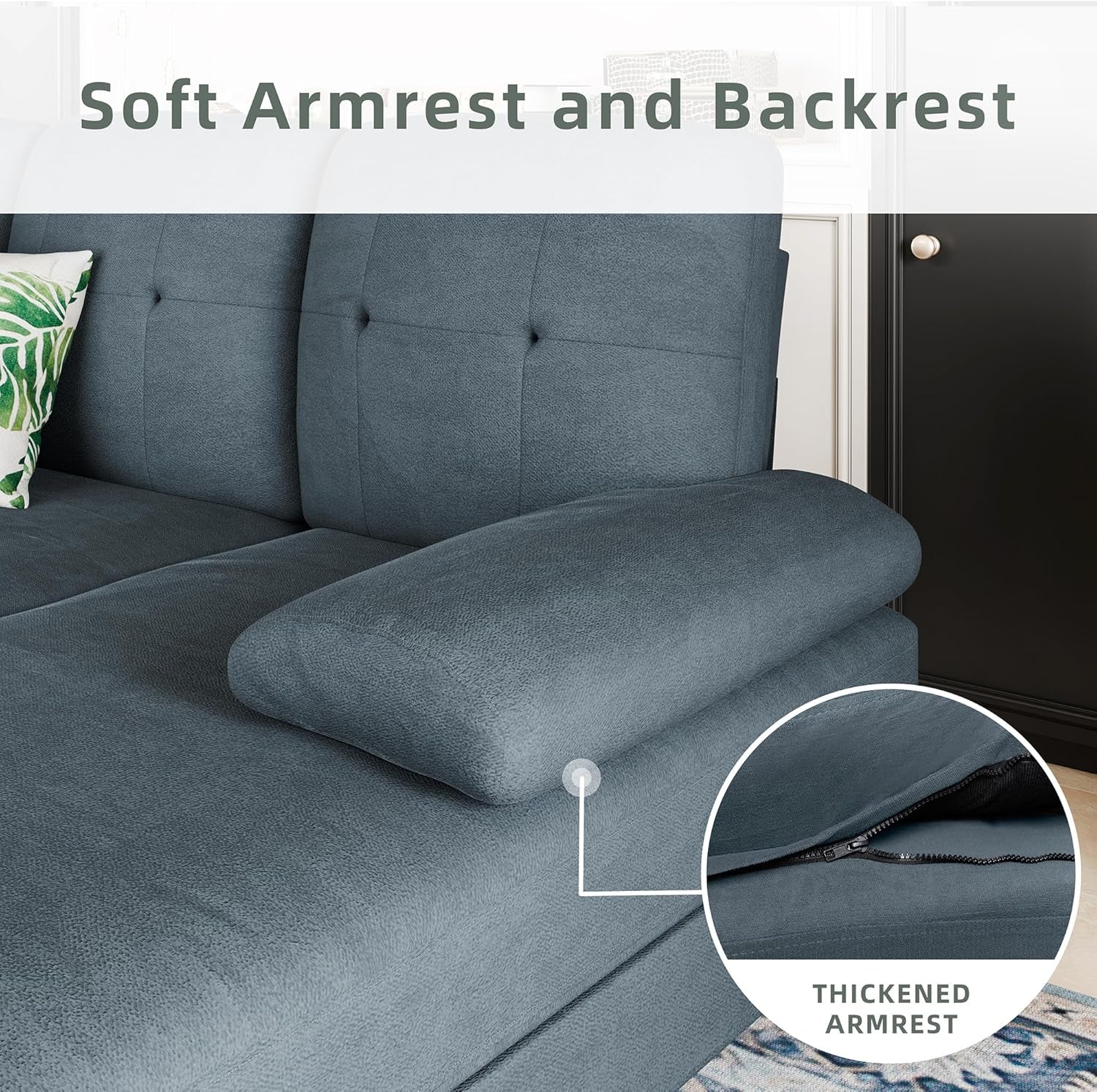 U-Shaped Sectional Sofa with Double Chaise, 4-Seat Linen Fabric Living Room Furniture Set, High-Density Cushions for Ultimate Comfort & Modern Style, Dark Grey-3