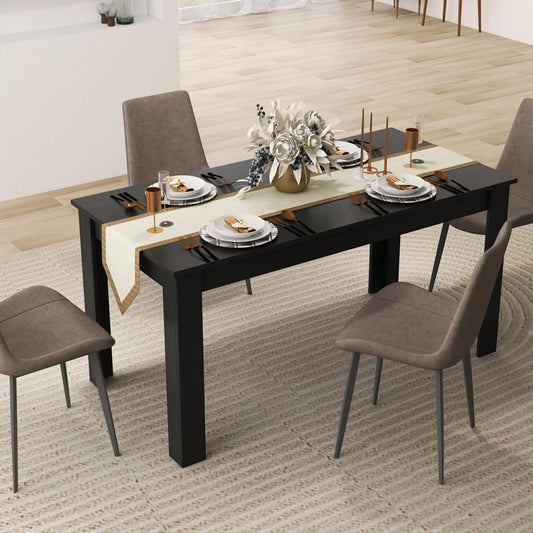 Wood Dining Table for 4-6 People, 63" Wood Rectangle Dinner Table, Modern Kitchen Table with L-Shaped Legs, 330Lbs Weight Capacity, Farmhouse Dinette Table for Dining Room, Living Room, Black-0