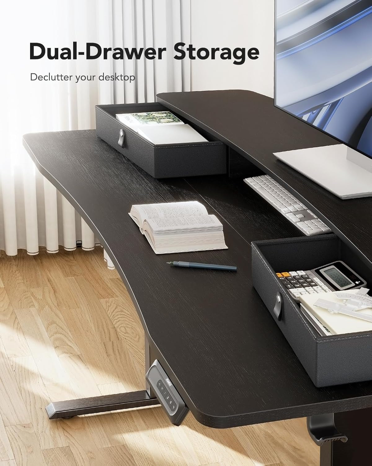 48″ X 24″ Electric Standing Desk with 2 Drawers, C-Clamp Mount Compatible, Height Adjustable Computer Desk, Home Office Stand up Desk with 4 Preset Heights & 2 Hooks, Black-3