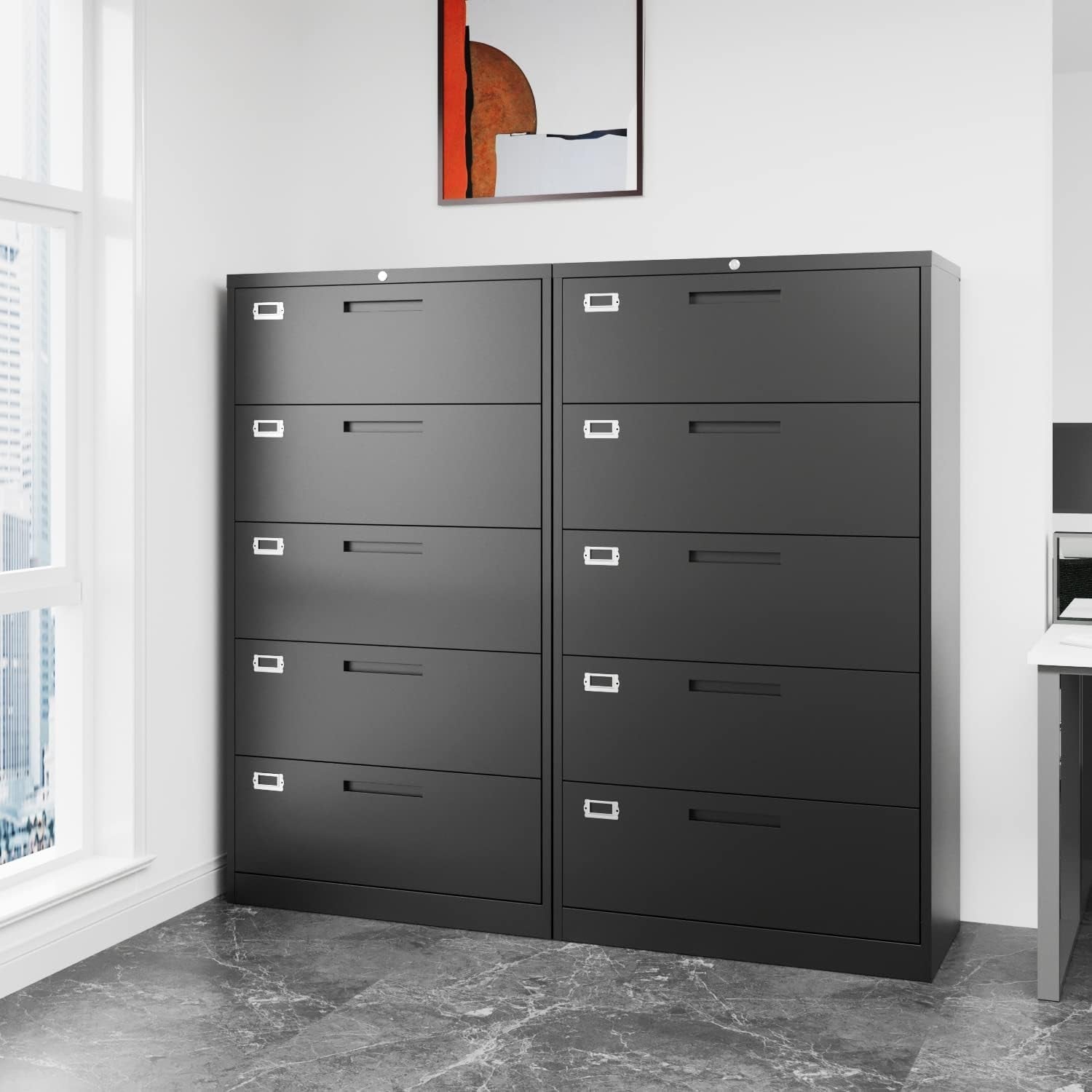 Lateral File Cabinet with 5 Drawers - Metal Steel Filling Cabinets for Home Office - Lockable Storage Cabinet for Hanging Files Letter/Legal/F4/A4 Size-Assembly Required-1