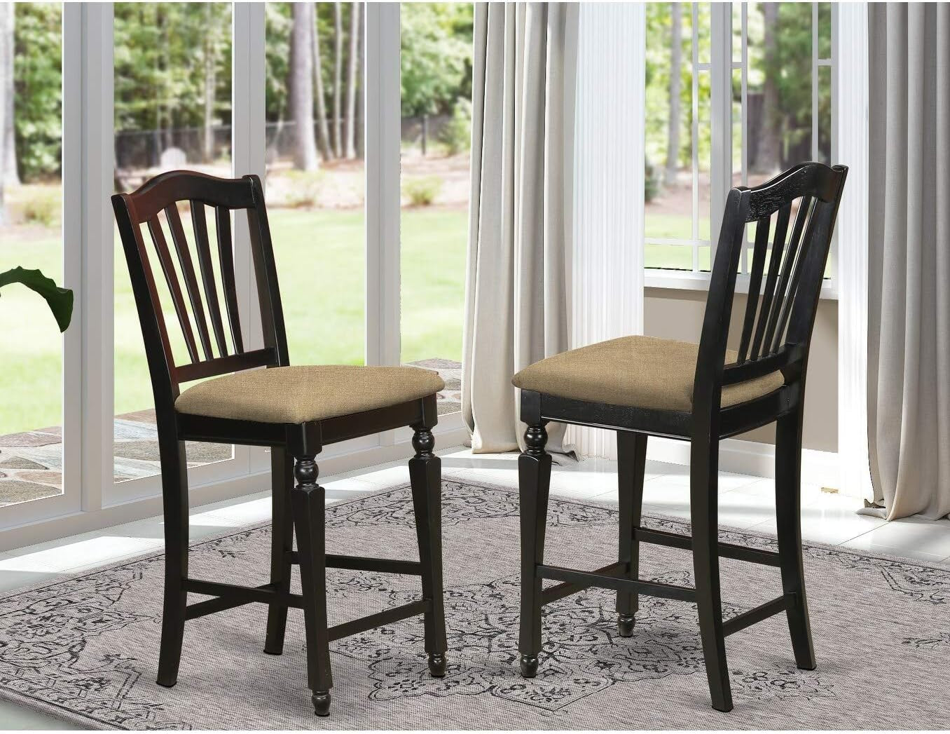 CHS-BLK-LC Chelsea Counter Dining Chairs - Faux Leather Upholstered Solid Wood Chairs, Set of 2, Black-2