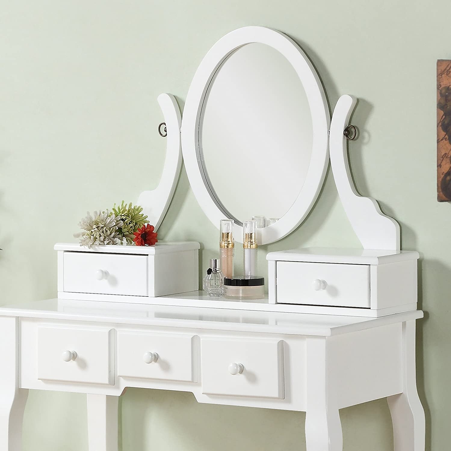 White Ashley Wood Makeup Vanity Set-1