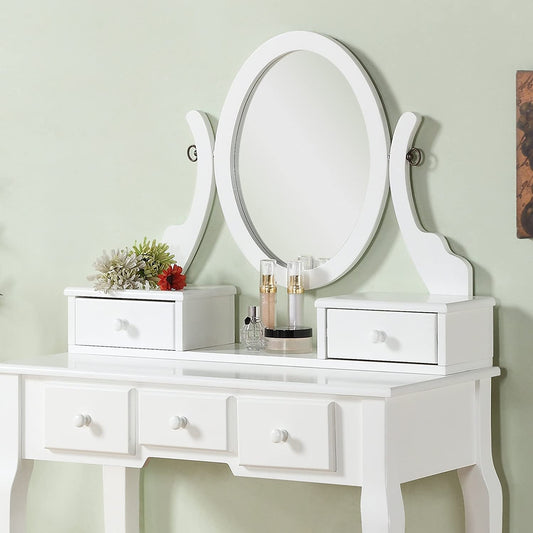 White Ashley Wood Makeup Vanity Set-1