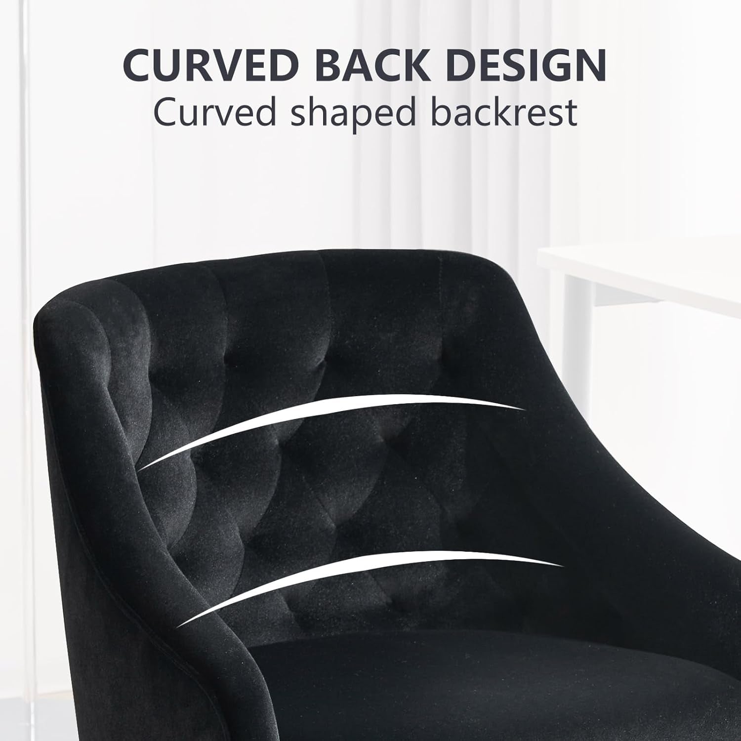 Velvet Office Swivel Chair, Vanity Chair, Fabric Desk Chair, Pretty Fancy Chair, Gold Office Chair for Girls, 360°Swivel Height Adjustable Reception Chair (Black)-4