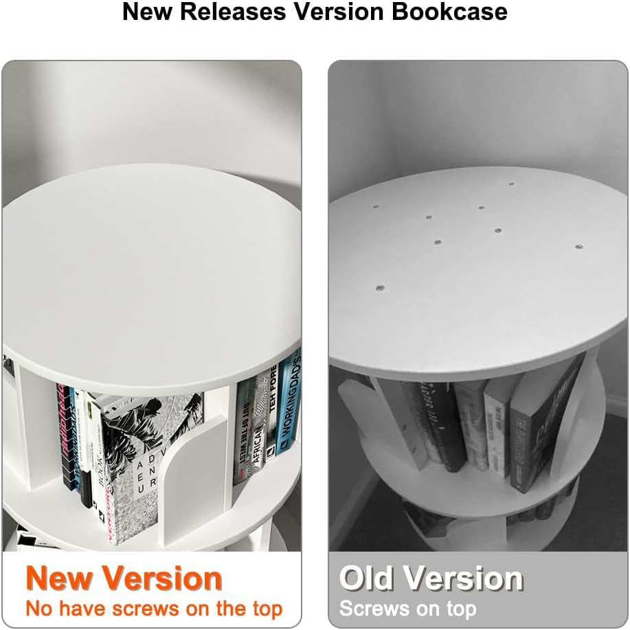 Rotating Bookshelf, Revolving Bookcase 360 Display round Bookshelf Narrow Swivel Corner Book Shelf Standing Bookcase for Adult Bedroom, Living Room (White, 2 Tier)-3