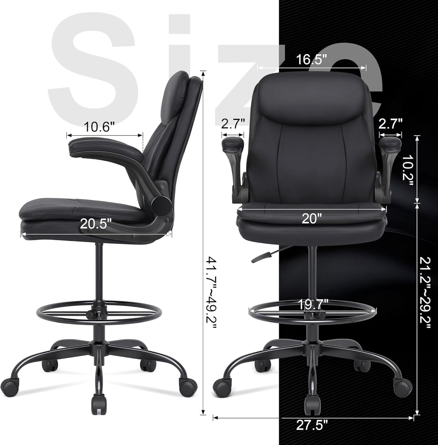 Adjustable Height Leather Drafting Chair for Standing Desk-2