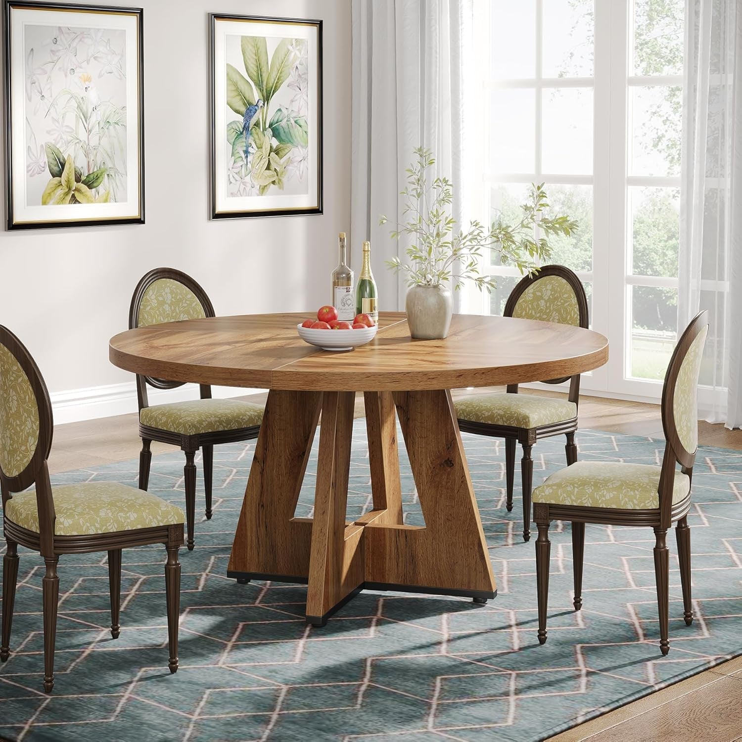 Farmhouse Dining Table, 47 Inch round Dinner Table for 4, Rustic round Dining Room Table for Home Dining Room Living Room (Wood)-2