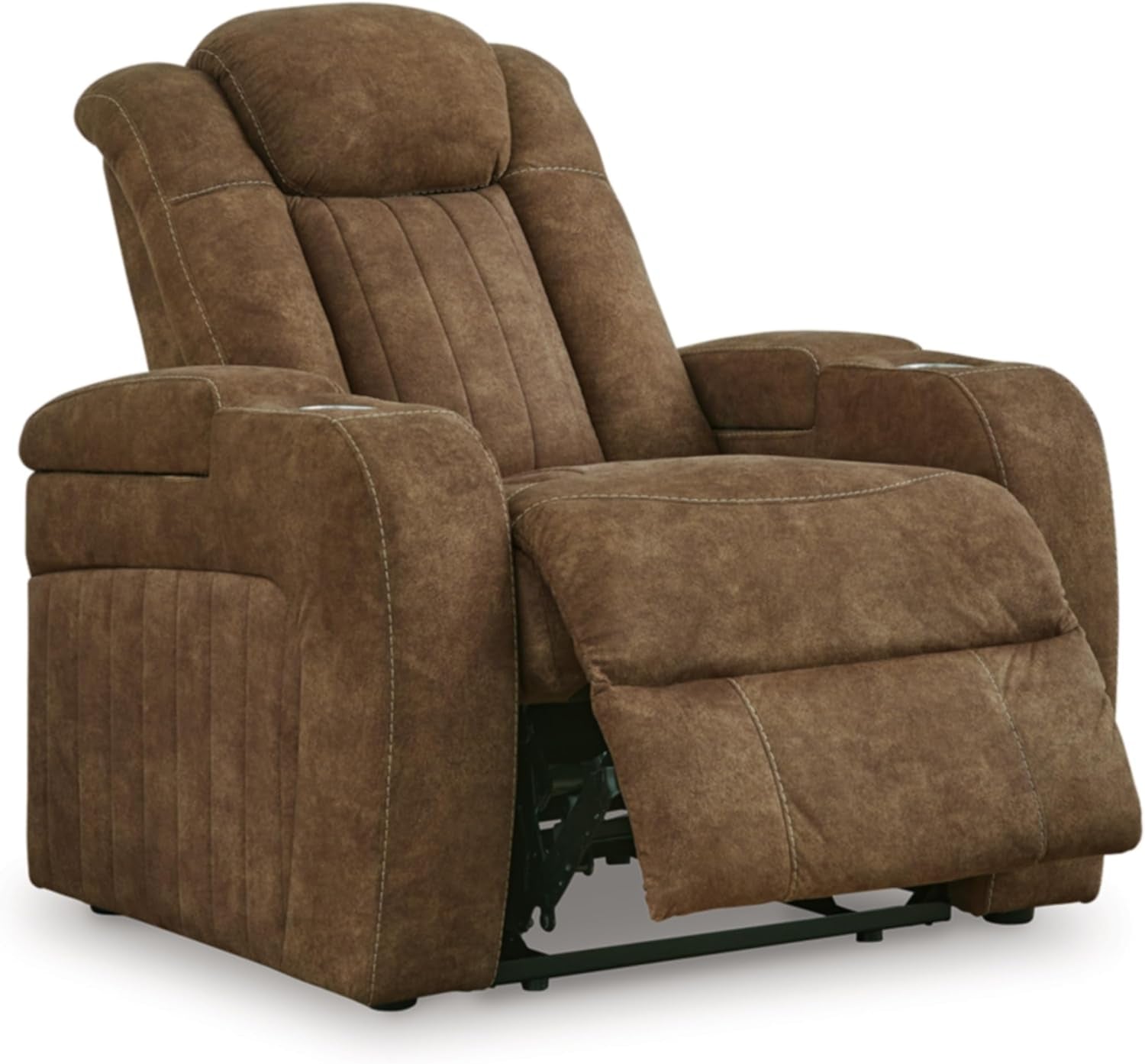 Wolfridge Contemporary Faux Leather Upholstered Power Recliner with Adjustable Headrest, USB Ports and 2 Cup Holders, Dark Brown-3