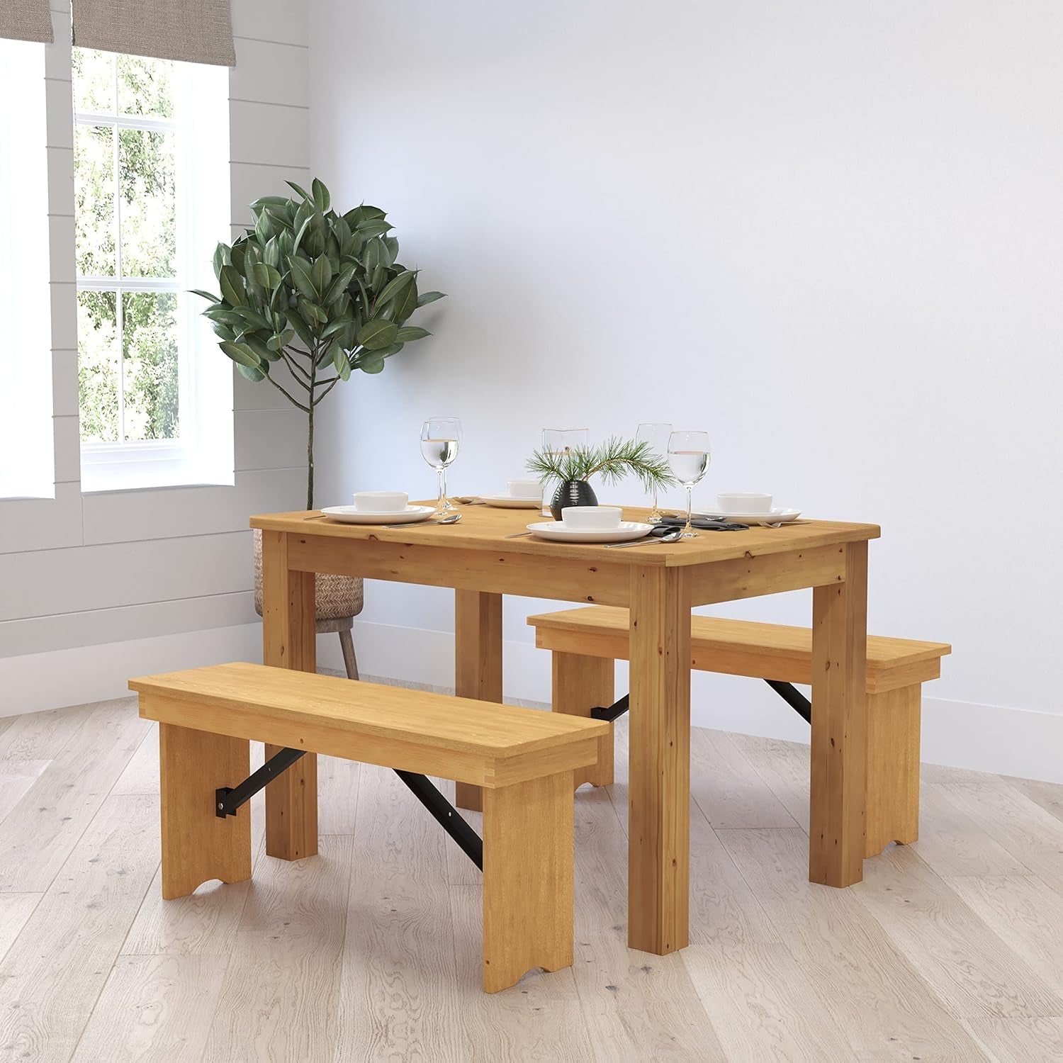 Light Natural Solid Wood Dining Table, Kitchen Table with Square Legs, Farmhouse Dining Table, 46" X 30", Seats 4, Rustic Finish for Indoor or Outdoor Use-0