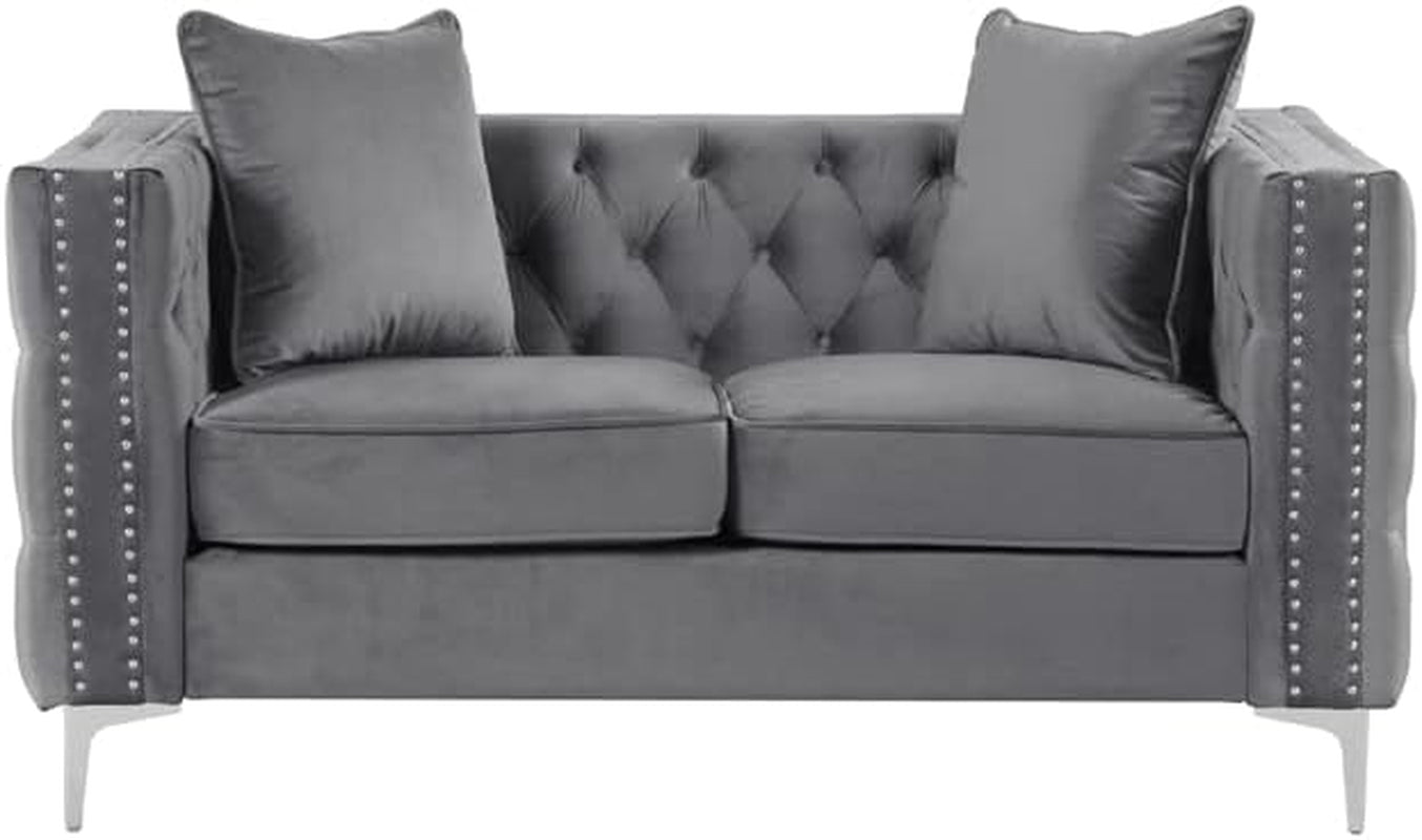 Modern Velvet Fabric Sofa and Loveseat Living Room Set -Gray-4