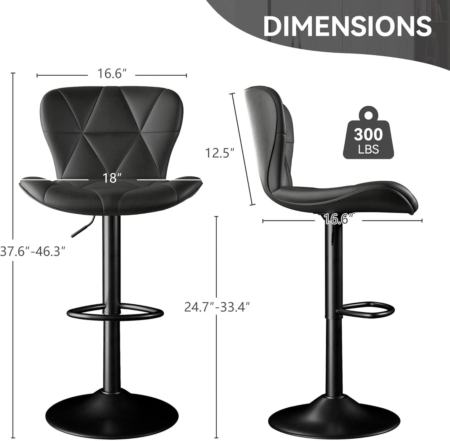 Bar Stools Set of 2,Adjustable Swivel Barstools, Faux Leather Bar Chairs,Upholstered Counter Height with High Backrest for Kitchen Island, Black-4