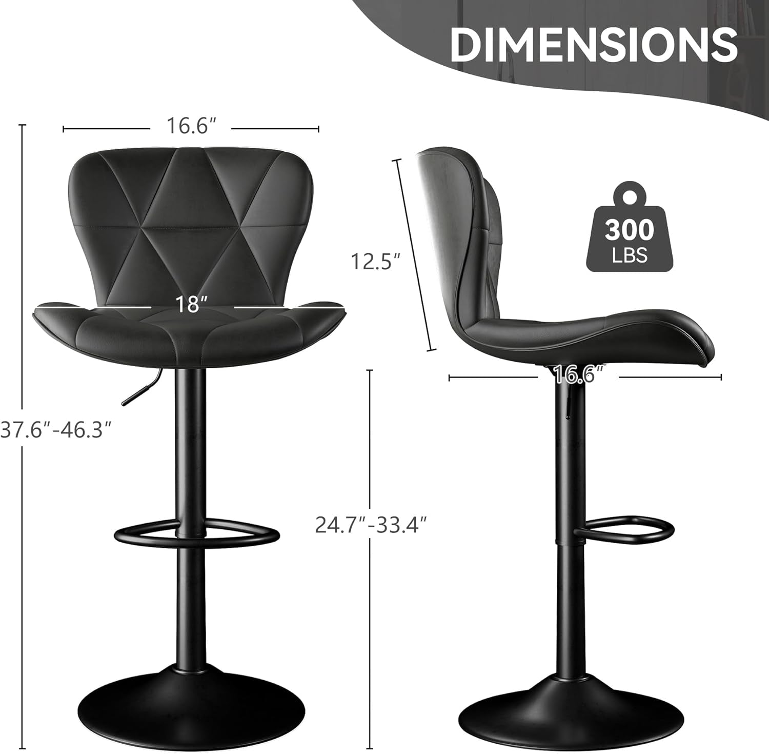 Bar Stools Set of 2,Adjustable Swivel Barstools, Faux Leather Bar Chairs,Upholstered Counter Height with High Backrest for Kitchen Island, Black-4