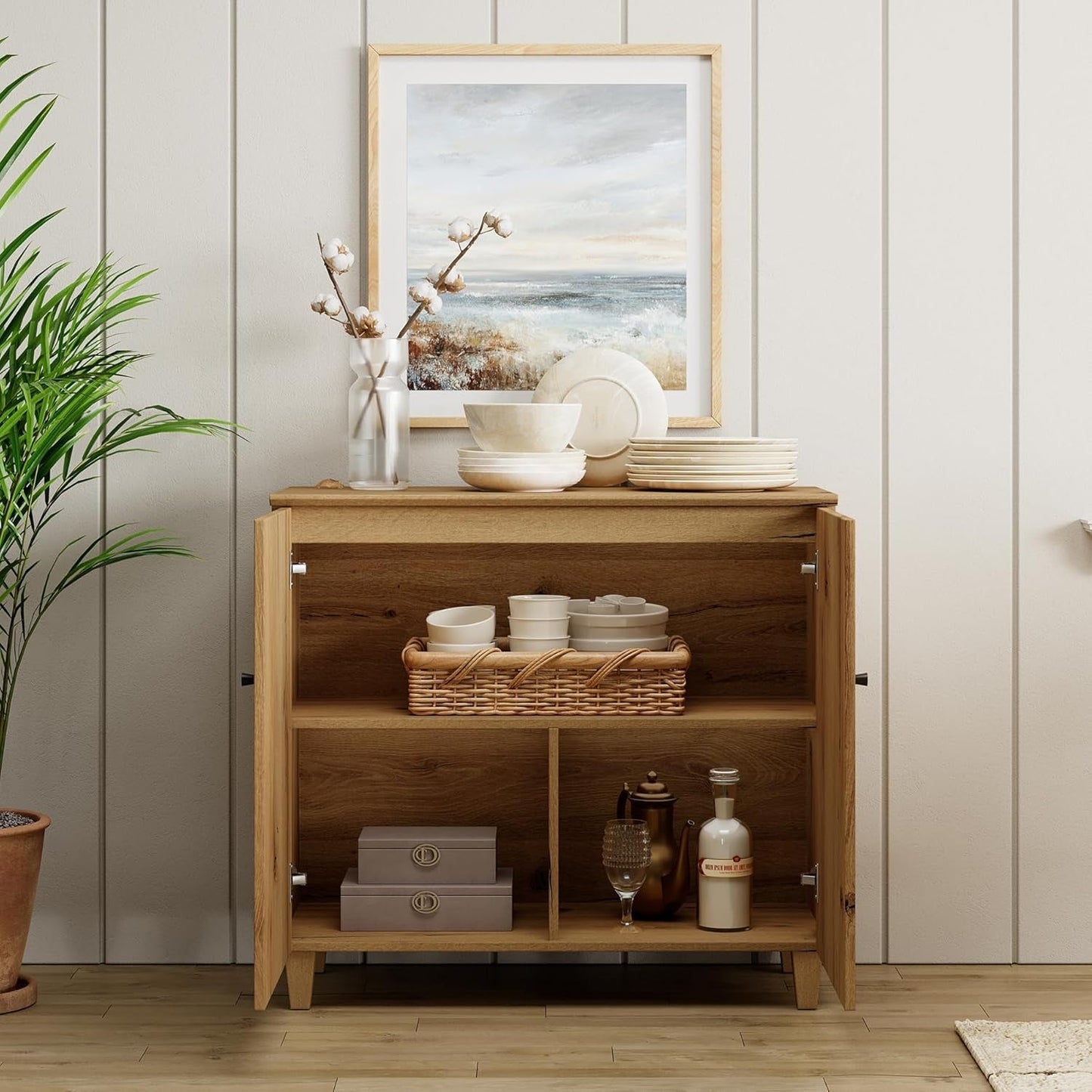 Oak Brown 35" Wide Sideboard Buffet Storage Cabinet-3