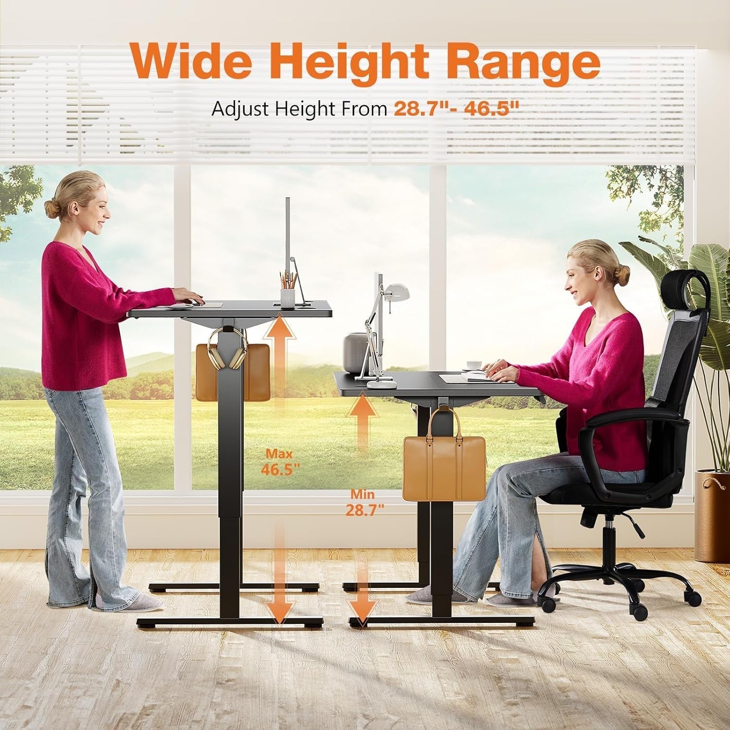 Electric Adjustable Height Standing Desk - 55 X 24 Inch Sit to Stand up Desk with Splice Board, Rising Home Office Computer Table with 2 Hook and Wire Hole for Work-3