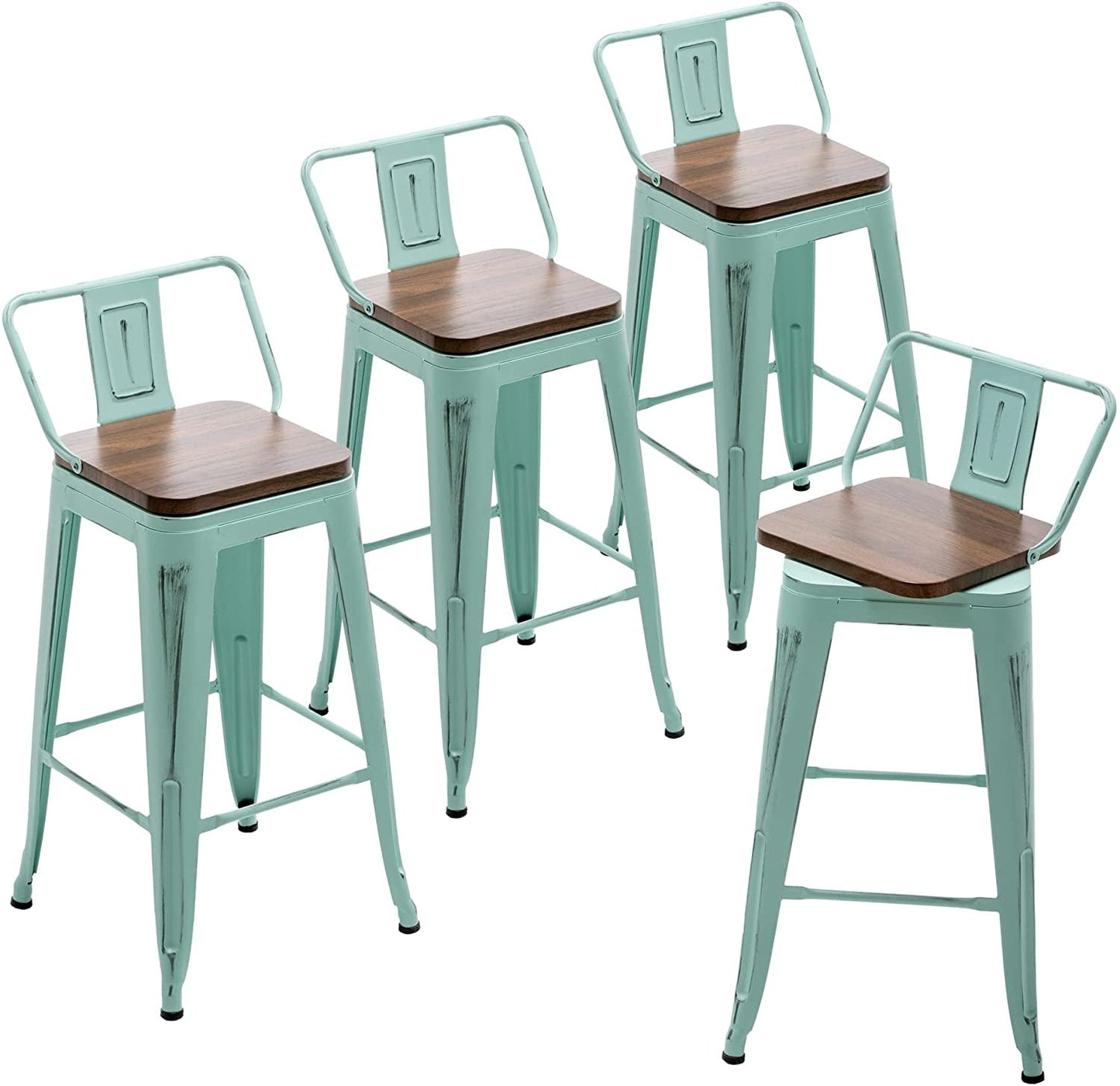 Blue Industrial Metal Swivel Barstools, Set of 4-0