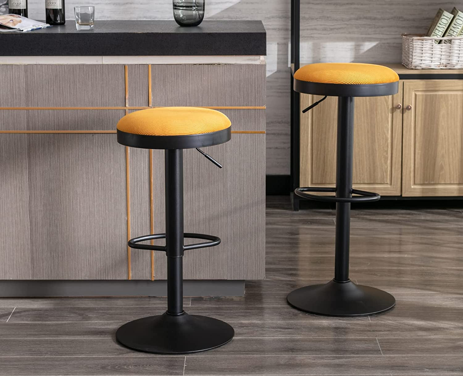 Yellow Fabric Swivel Barstools, Set of 2-2