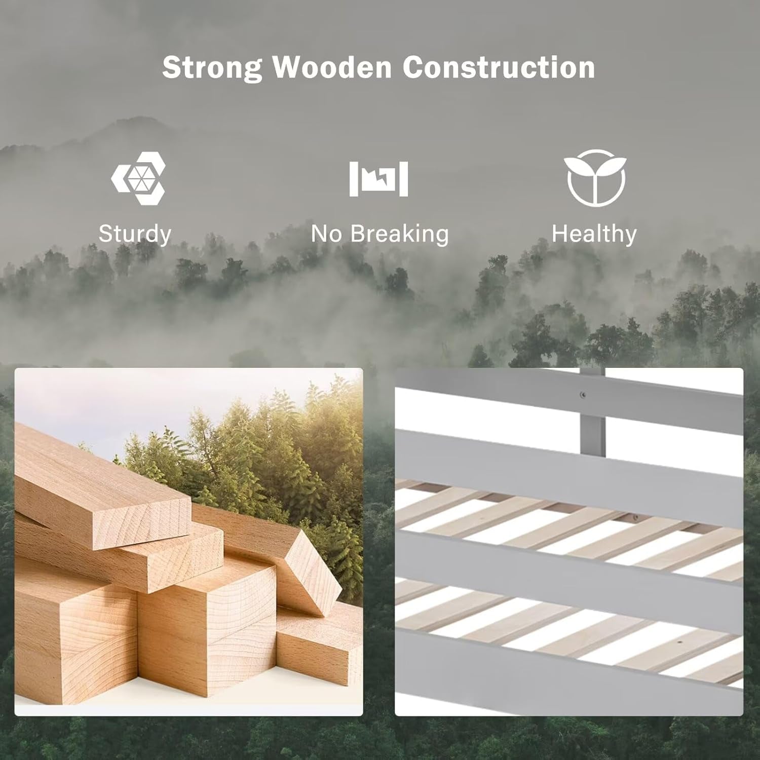 Twin over Full House Bunk Bed with Storage Staircase & Blackboard, Wood Kids Bunk Bed with Roof and Safety Guardrails, Playhouse Bunk Beds for Kids, Teens, Adults, No Box Spring Required, White-4