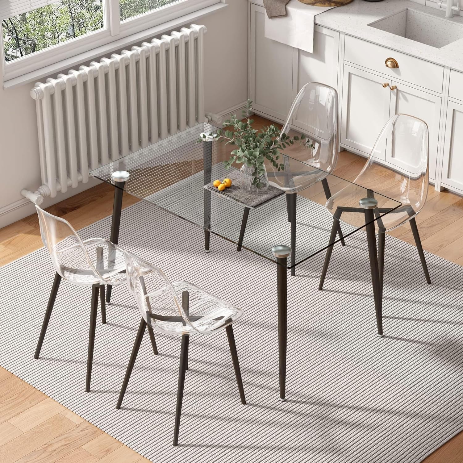 Clear Acrylic Dining Chairs Set of 4 Black Legs-0