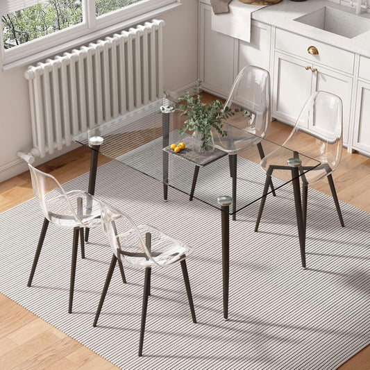 Clear Acrylic Dining Chairs Set of 4 Black Legs-0