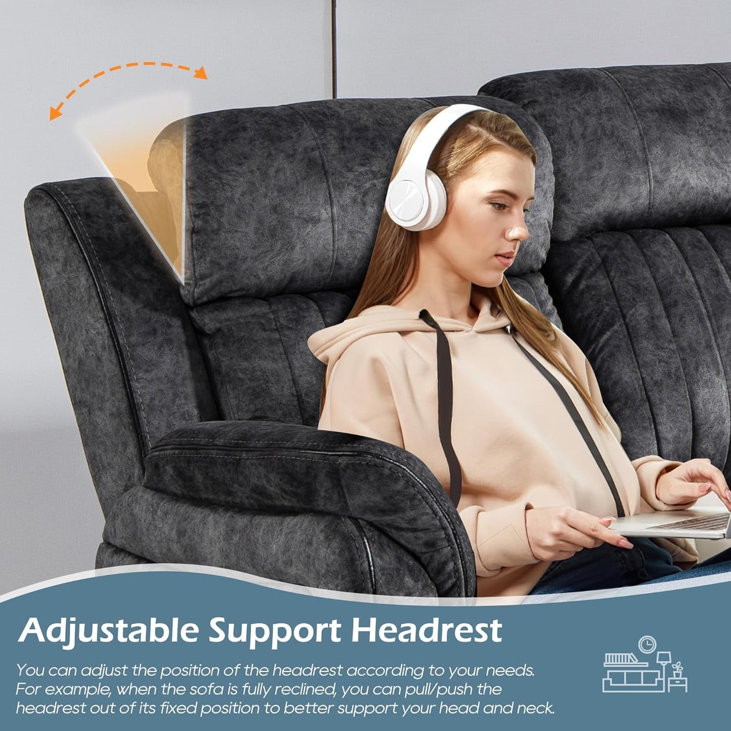 Zero Gravity Power Reclining Sofa with Adjustable Headrest, Electric Reclining Couch with Wireless Charge, Power Recliner Sofa Couch with Drop down Table,Cup Holder,Usb Ports (Grey)-3