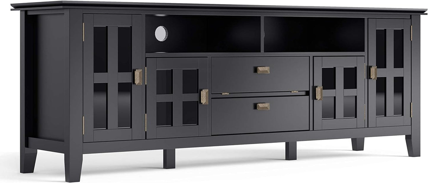 Artisan SOLID WOOD 72 Inch Wide Transitional TV Media Stand in Black for Tvs up to 80 Inches, for the Living Room and Entertainment Center-0