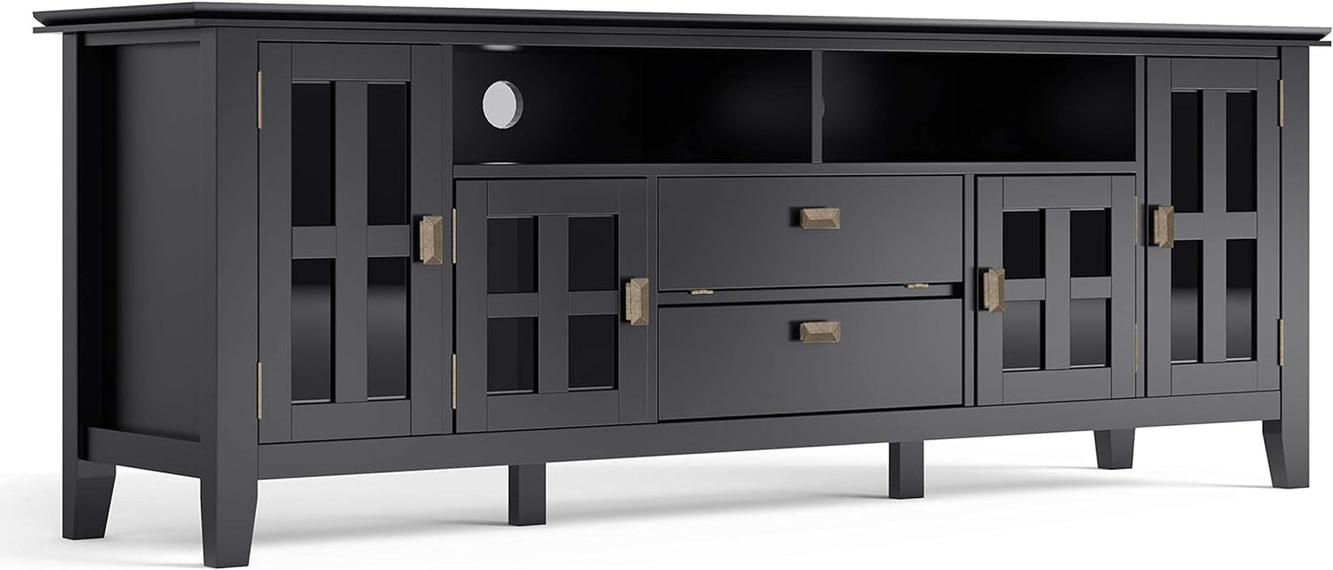 Artisan SOLID WOOD 72 Inch Wide Transitional TV Media Stand in Black for Tvs up to 80 Inches, for the Living Room and Entertainment Center-0