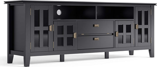 Artisan SOLID WOOD 72 Inch Wide Transitional TV Media Stand in Black for Tvs up to 80 Inches, for the Living Room and Entertainment Center-0