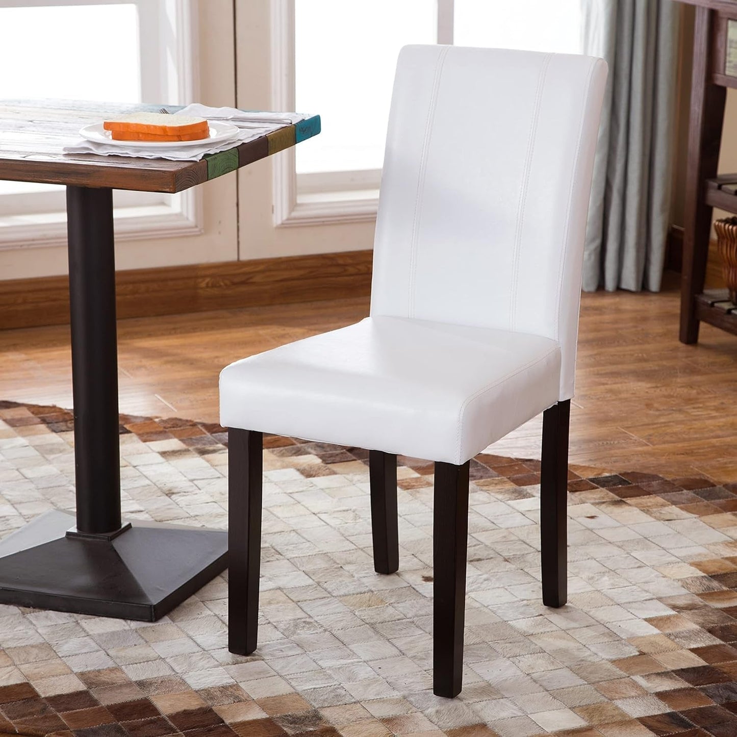 Urban Style Solid Wood Leatherette Padded Parson Chair, Off-White, Set of 2-3