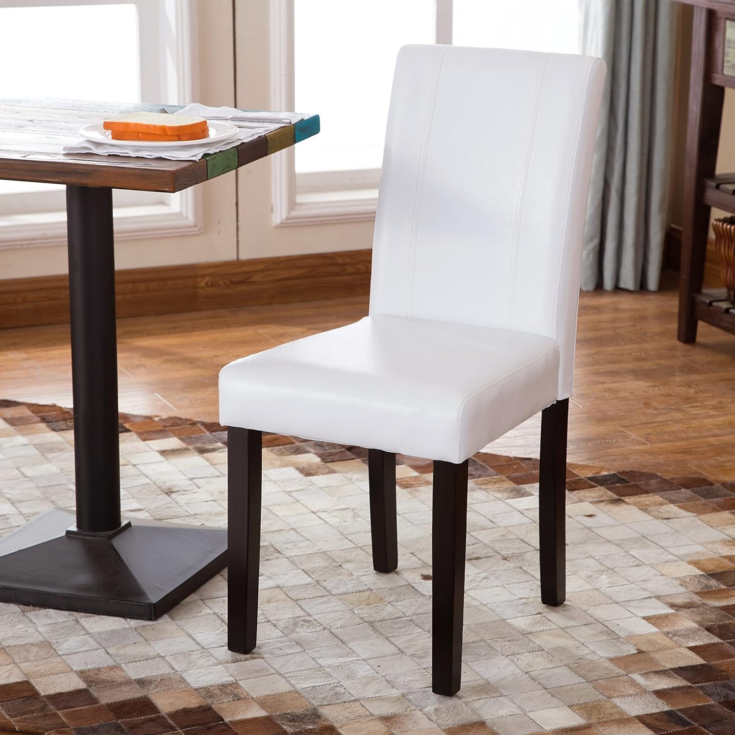 Urban Style Solid Wood Leatherette Padded Parson Chair, Off-White, Set of 2-3