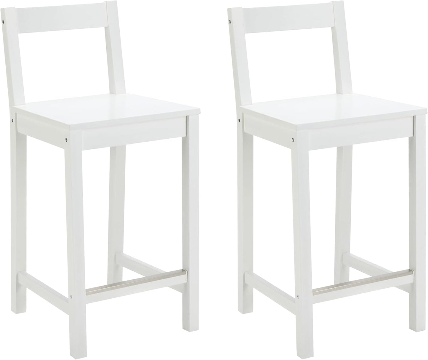 Wooden Bar Stool with Backrest, White, Set of 2-0