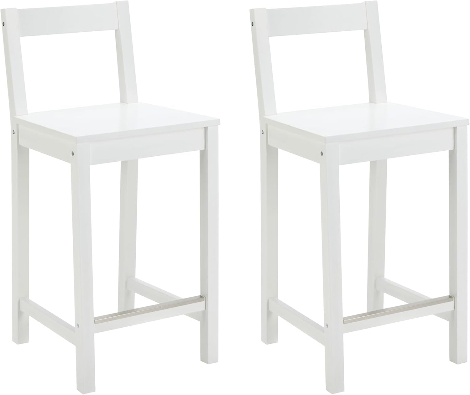 Wooden Bar Stool with Backrest, White, Set of 2-0