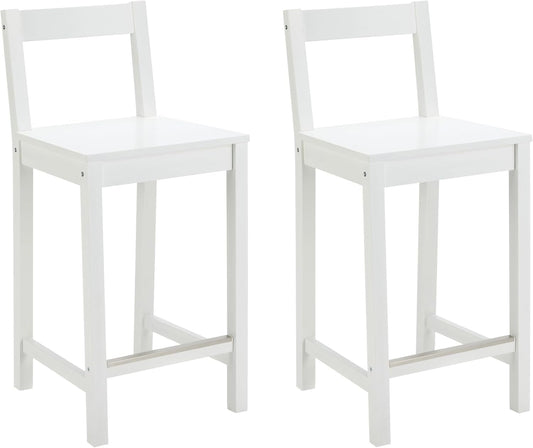 Wooden Bar Stool with Backrest, White, Set of 2-0