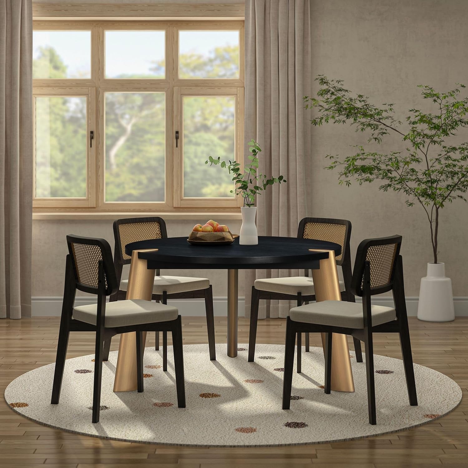 Tribase 47 Inch Modern Design, round Dinner Table for Dining Room, Living Room Furniture, Effortless Assembly, Burnt Black-0