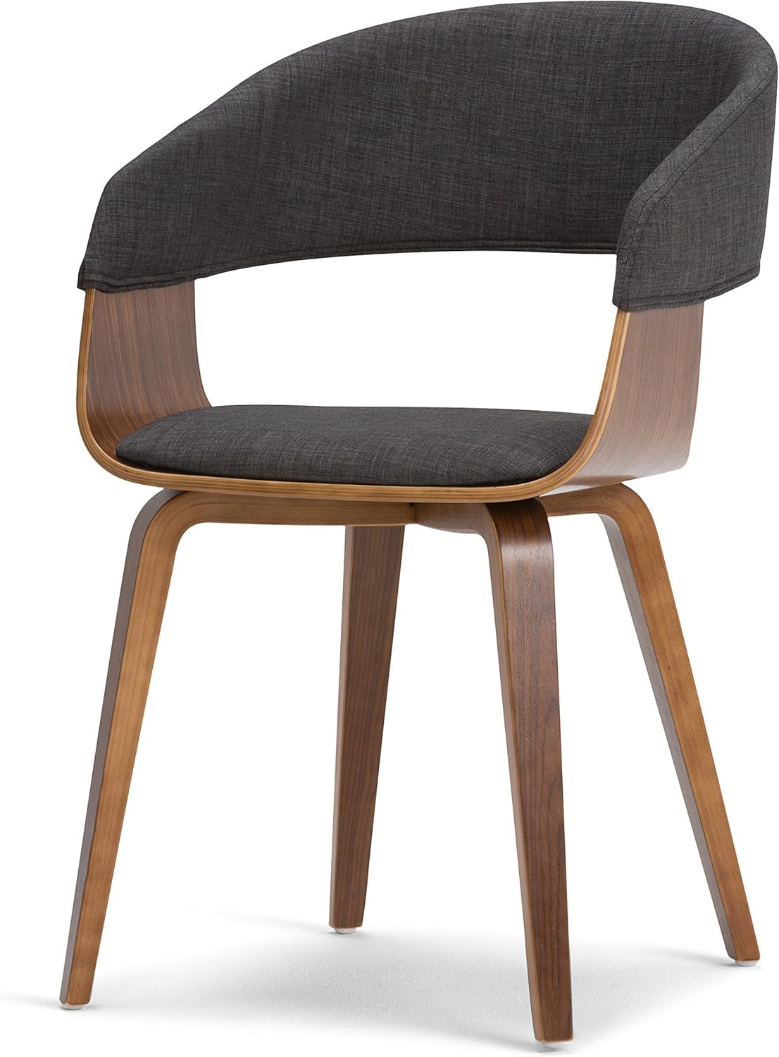 Lowell 17 Inch Mid Century Modern Bentwood Dining Chair in Charcoal Grey Linen Look Fabric, for the Dining Room-0