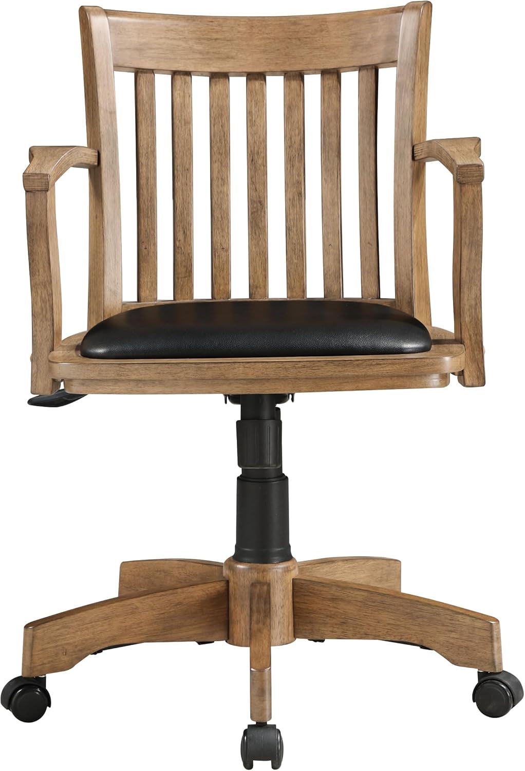 OSP Home Furnishings Deluxe Wood Banker'S Desk Chair with Padded Seat, Adjustable Height and Locking Tilt, Fruitwood Finish and Black Vinyl-3