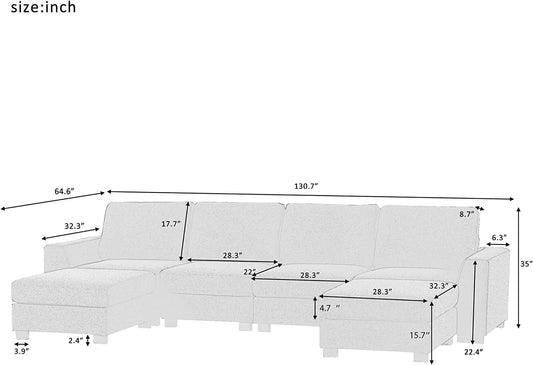 Convertible Sectional Sofa Couch, Modern Fabric U-Shaped Living Room Furniture Set with Removable Ottomans, 4-Seat Upholstered Couch with Wide Armrest for Office, Apartment-1