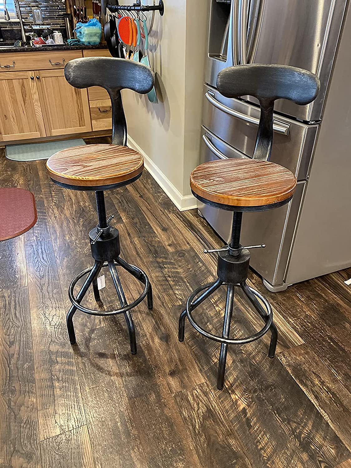 Rustic Industrial Adjustable Barstool, Set of 2-0