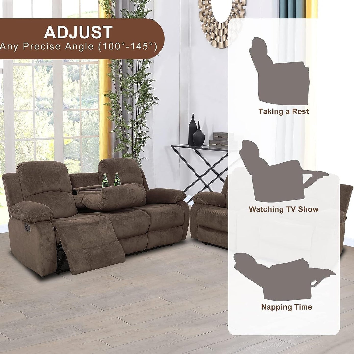 Corduroy Living Room Furniture Set Reclining Sofa Set Loveseat Furniture Sets in Living Room Sofa Recliners(Sofa+Loveseat, Taupe Corduroy)-2