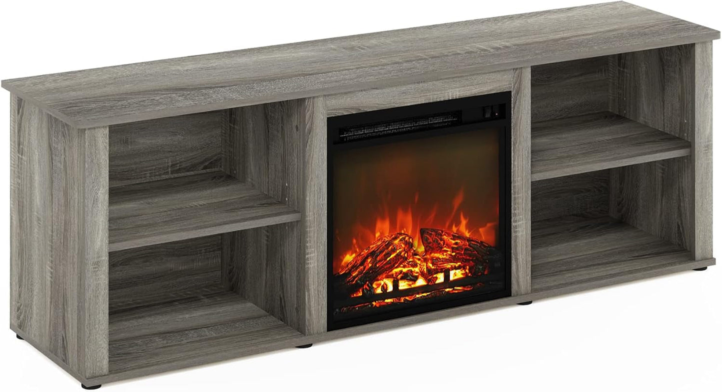 Classic 70 Inch TV Stand with Fireplace, French Oak Grey-0