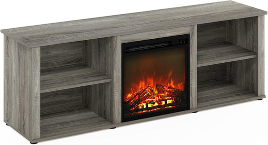 Classic 70 Inch TV Stand with Fireplace, French Oak Grey-0