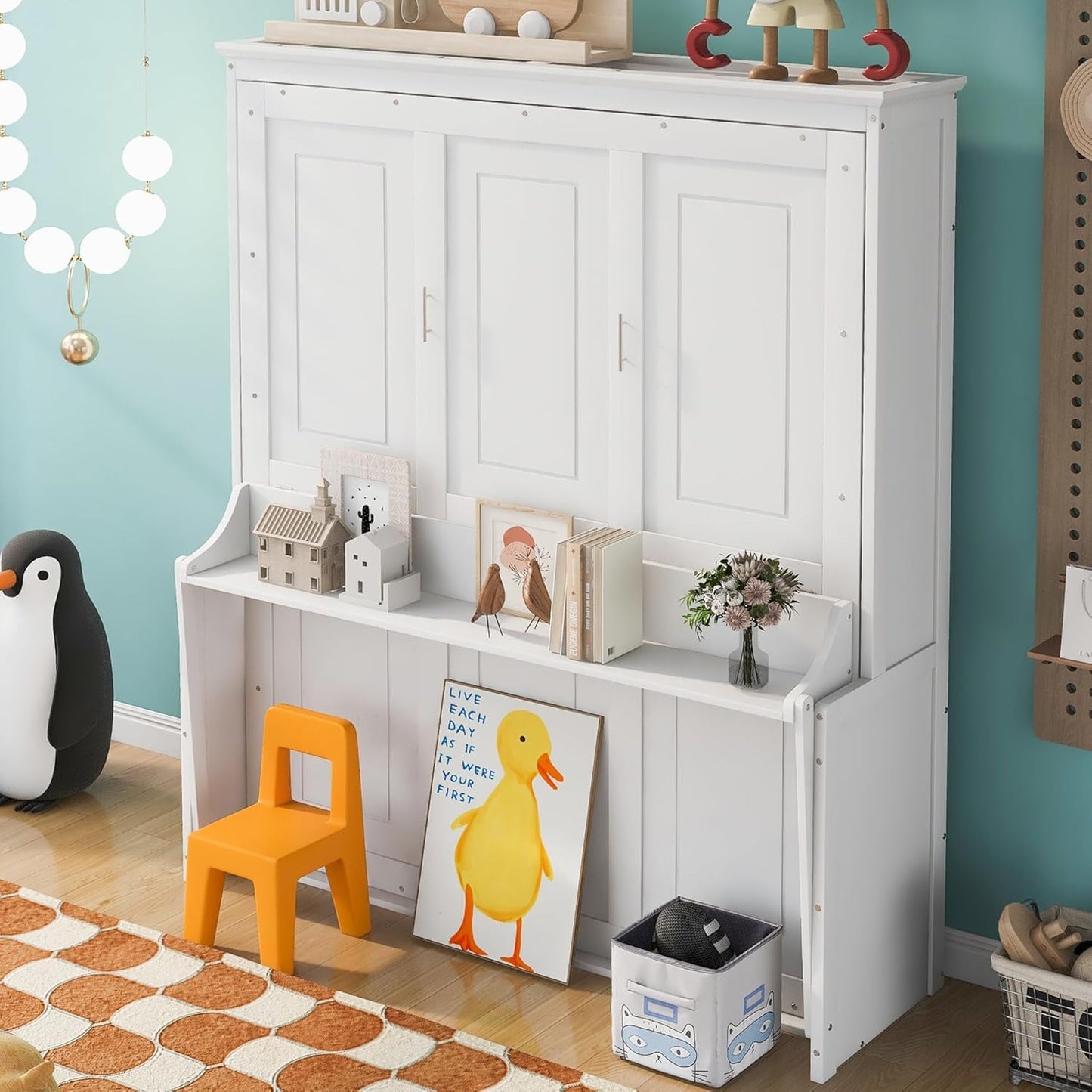 Queen Murphy Bed with Shelves for Space Saving-3