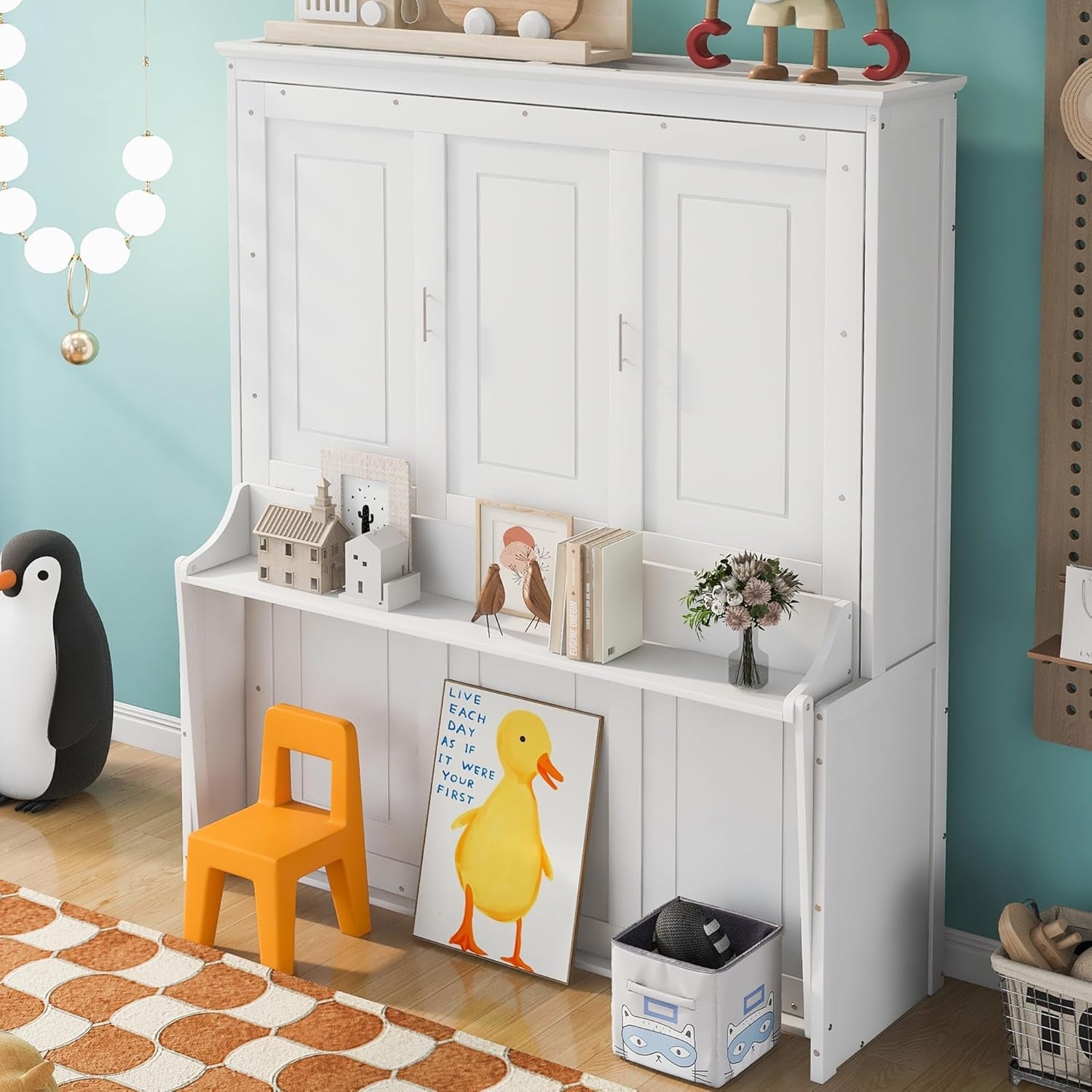 Queen Murphy Bed with Shelves for Space Saving-3