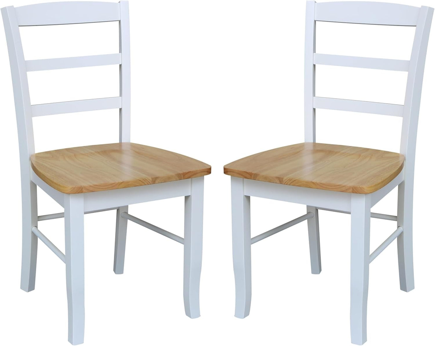 Madrid Ladderback, Set of 2 Dining Chairs , Solid Wood Kitchen/Dining Chairs, Parawood Construction, 18.1"W X 19.3"D X 35.2"H, 225 Lb Weight Capacity, Elegant, Durable, White/Natural-0