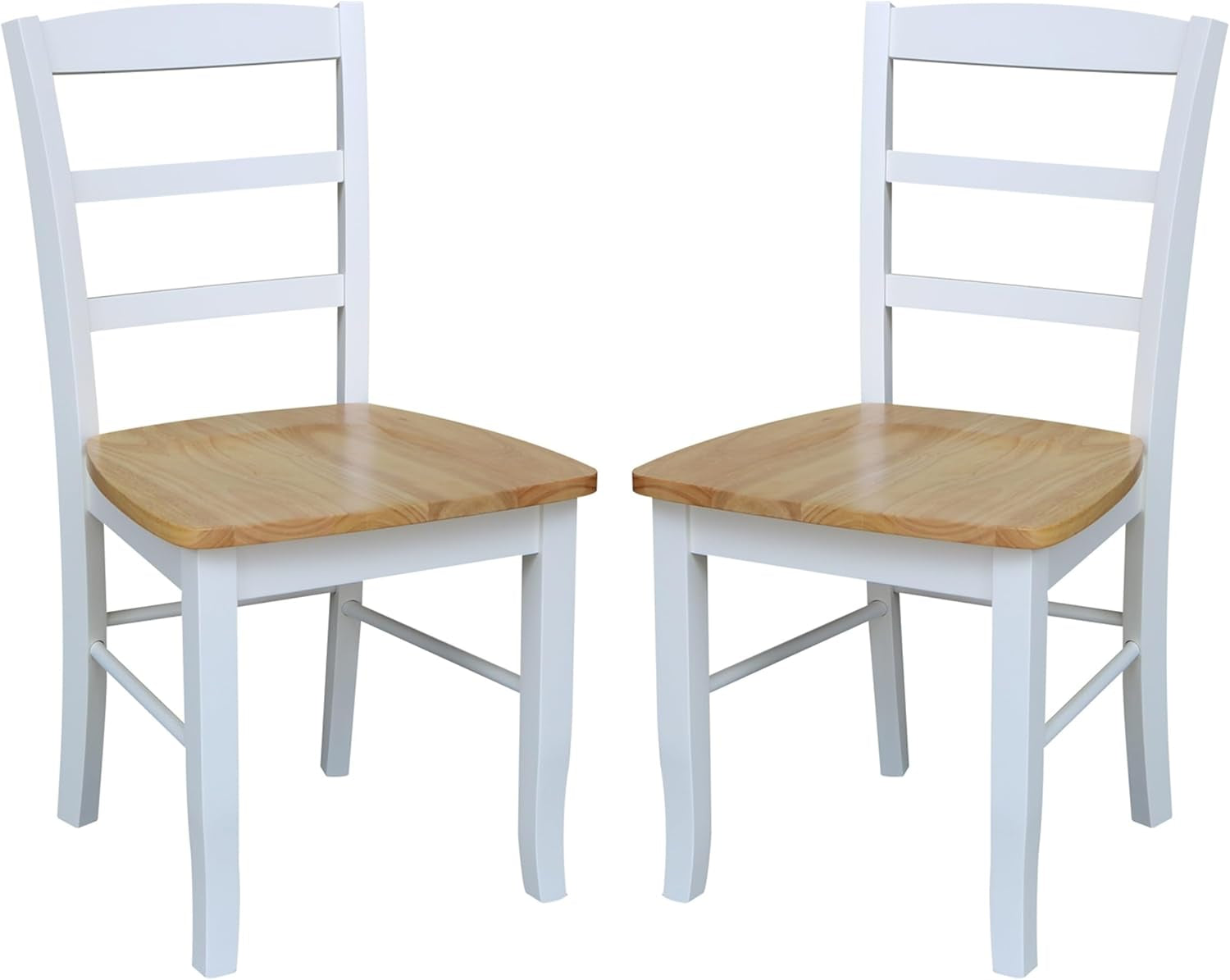 Madrid Ladderback, Set of 2 Dining Chairs , Solid Wood Kitchen/Dining Chairs, Parawood Construction, 18.1"W X 19.3"D X 35.2"H, 225 Lb Weight Capacity, Elegant, Durable, White/Natural-0