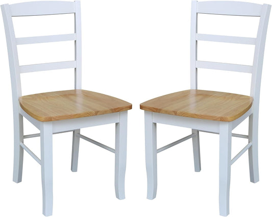 Madrid Ladderback, Set of 2 Dining Chairs , Solid Wood Kitchen/Dining Chairs, Parawood Construction, 18.1"W X 19.3"D X 35.2"H, 225 Lb Weight Capacity, Elegant, Durable, White/Natural-0
