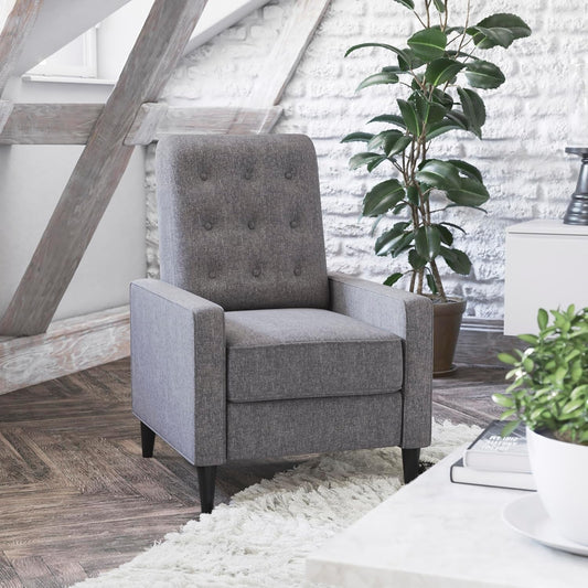 Ezra Ezra Pushback Recliner - Mid-Century Modern Gray Fabric Upholstery - Button Tufted Back - Residential & Commercial Use-1