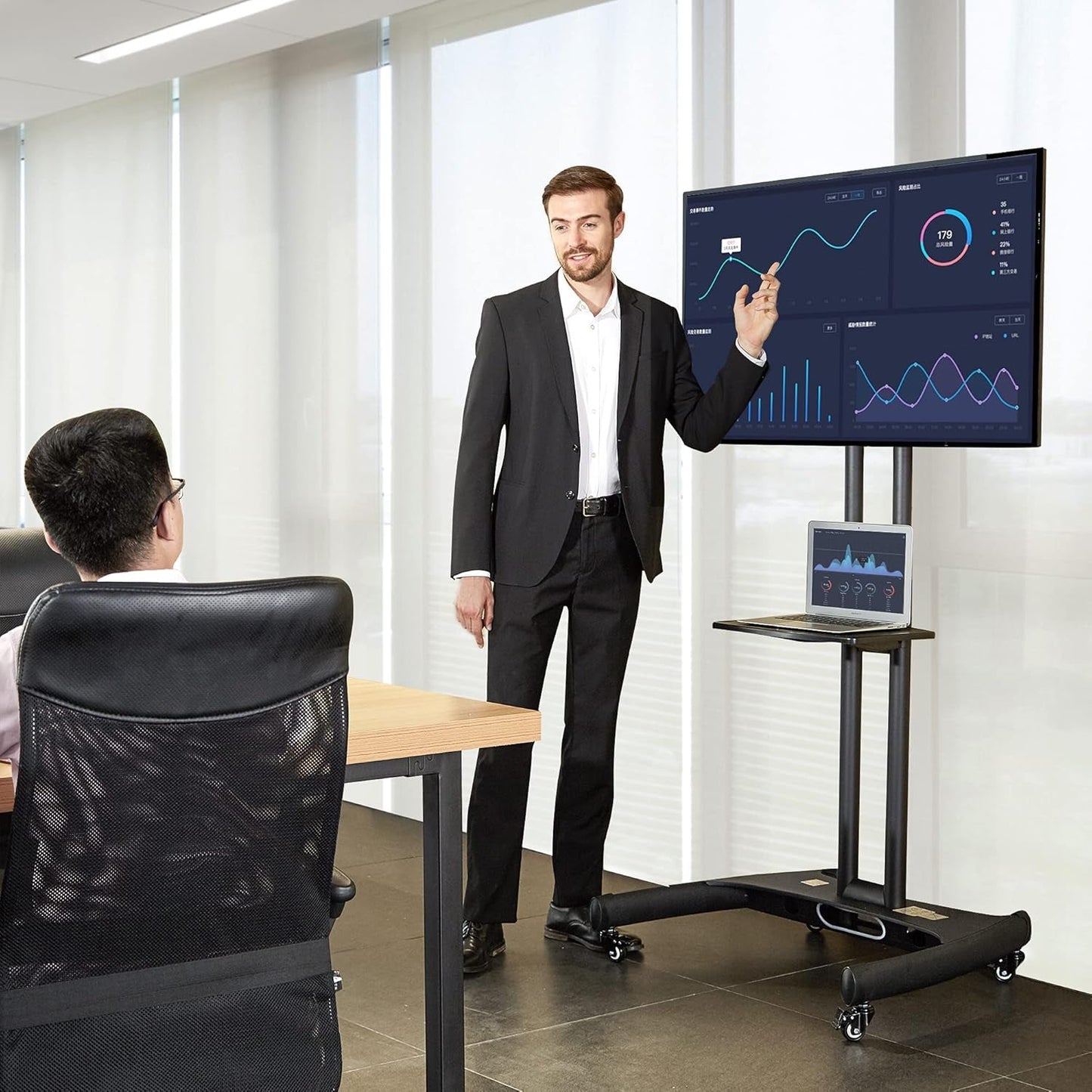 Mobile TV Cart Rooling TV Stand with Wheels for 32 to 75 Inch LCD LED OLED Plasma Flat Panel Screens up to 100Lbs AVA1500-60-1P (Black)-1