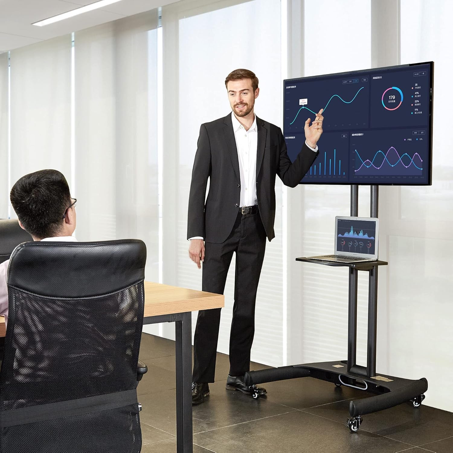 Mobile TV Cart Rooling TV Stand with Wheels for 32 to 75 Inch LCD LED OLED Plasma Flat Panel Screens up to 100Lbs AVA1500-60-1P (Black)-1